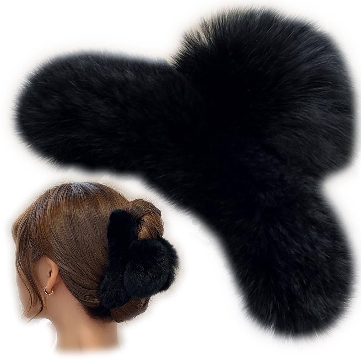 YOYLMAL Large Faux Fur Hair Claw Clip for Women, 5.1 Inches Winter